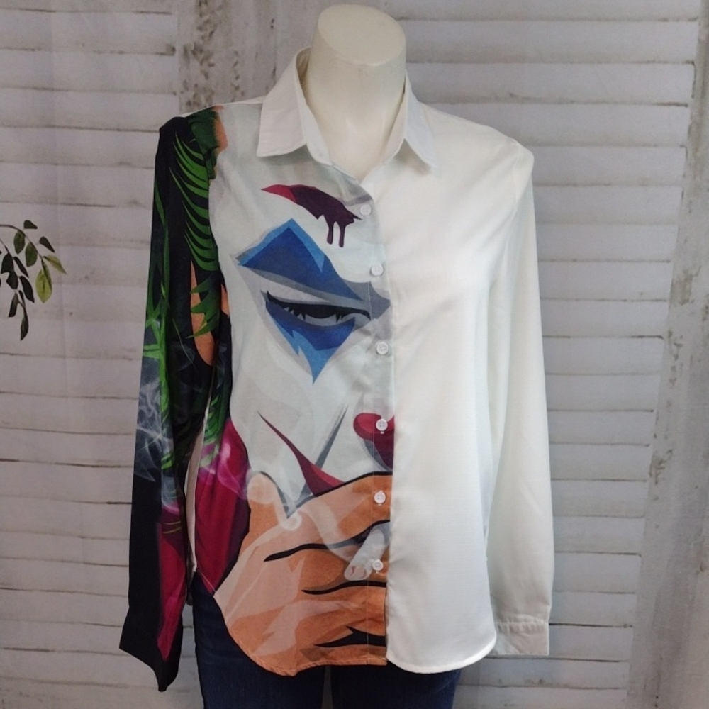 Artistic Pop Art Face Graphic Shirt Size XL